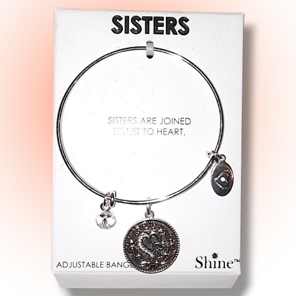 NEW Sisters Shine adjustable charm Bangle bracelet Classic Minimalist